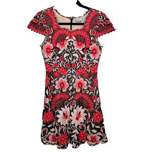 Anthropologie Yoana Baraschi Crisantemo Embroidered Black & Pink Dress 2 Petite